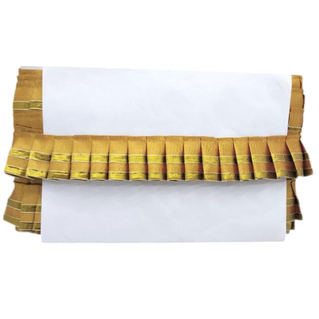 Yellow pleated valance on a white background